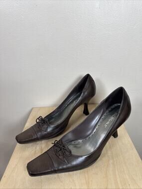 BCBG Womens Kitten Heels Pointed Square Toe Bow Chocolate Brown 8 Y2K